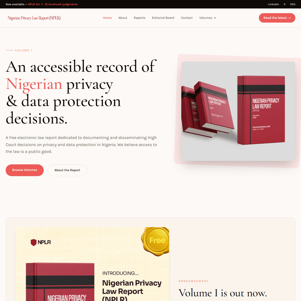 Nigerian Privacy Law Report website on desktop