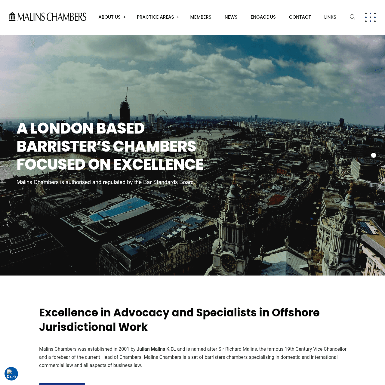 Malins Chambers website on desktop